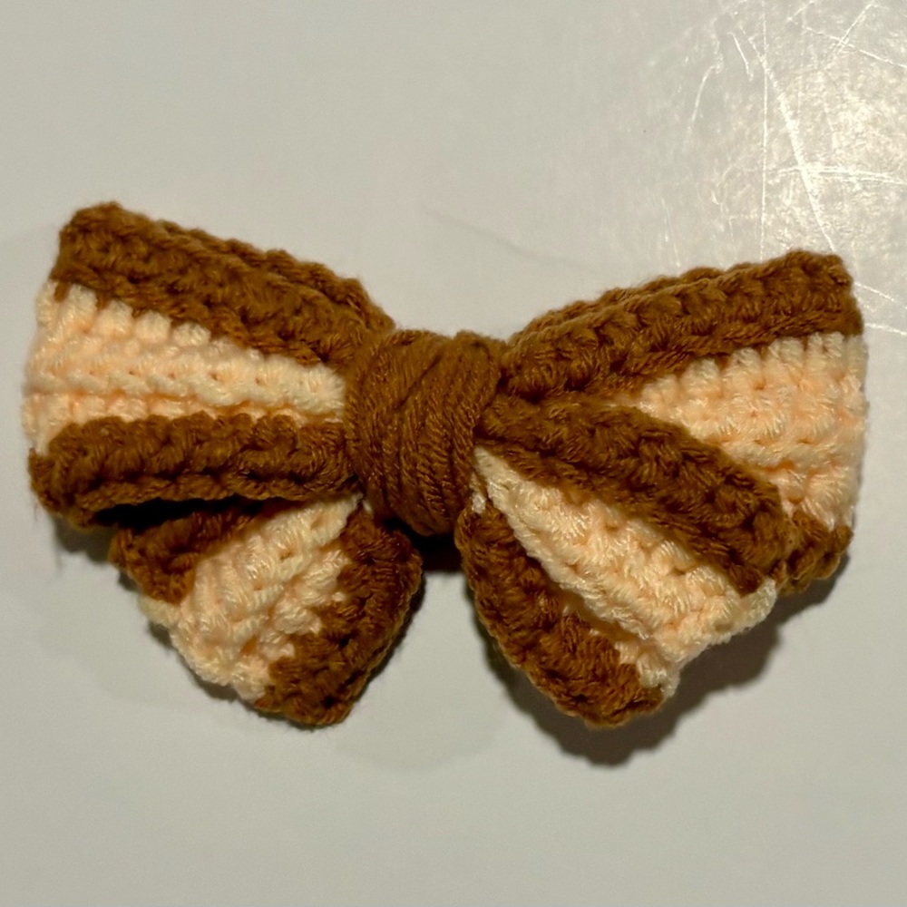 Brown and Light Yellow Crochet Hair Bow